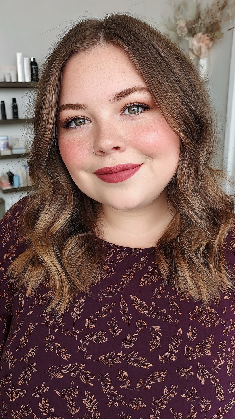 Soft Brunette Waves with Glossy Finish