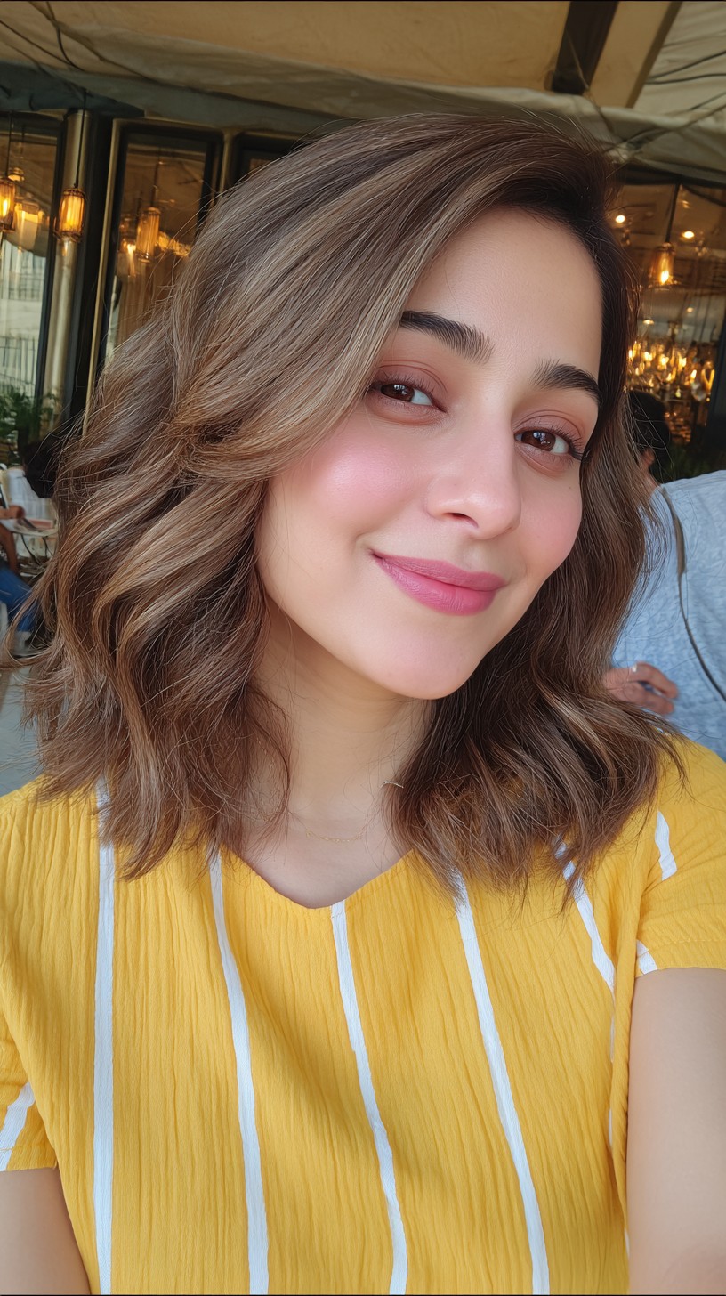 Soft Shoulder-Length Waves with Face-Framing Highlights