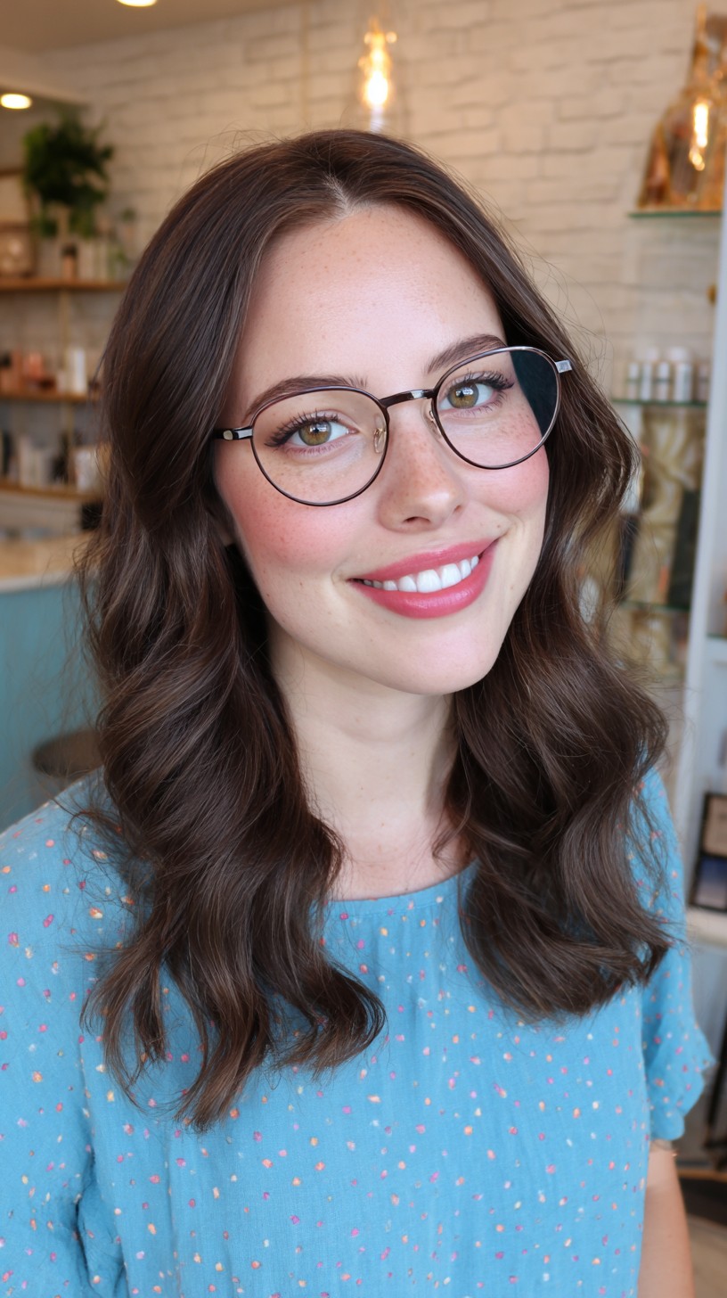 Subtle Chestnut Waves with Soft Face-Framing Layers