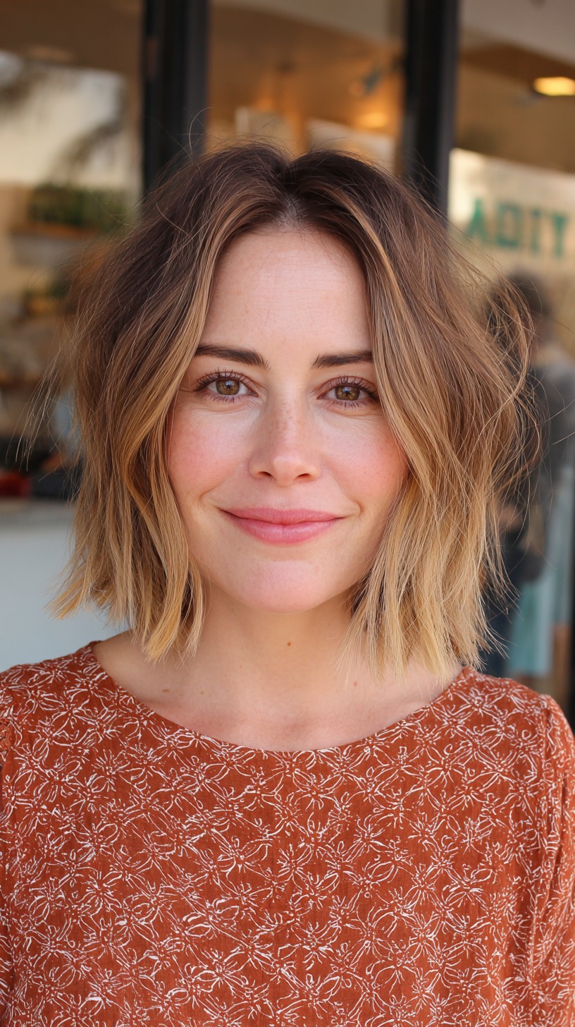 Sun-Kissed Golden Brown Layered Bob