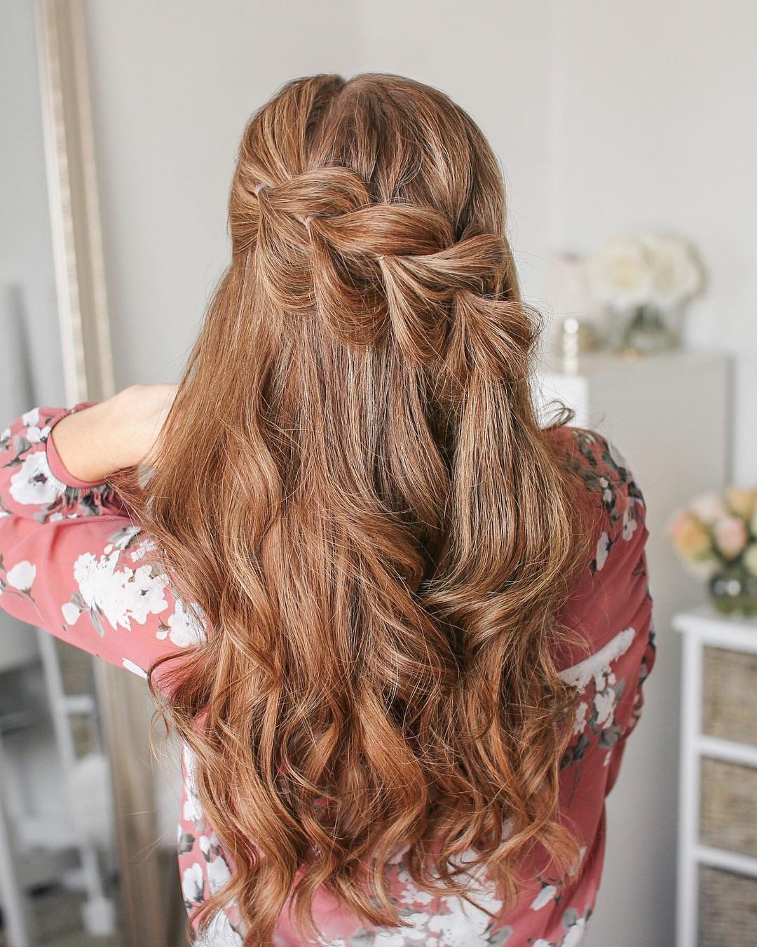 Twisted-Silk-Half-Updo-with-Luxurious-Copper-Waves