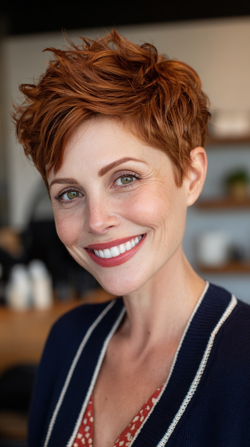 Vibrant Auburn Pixie with Textured Layers