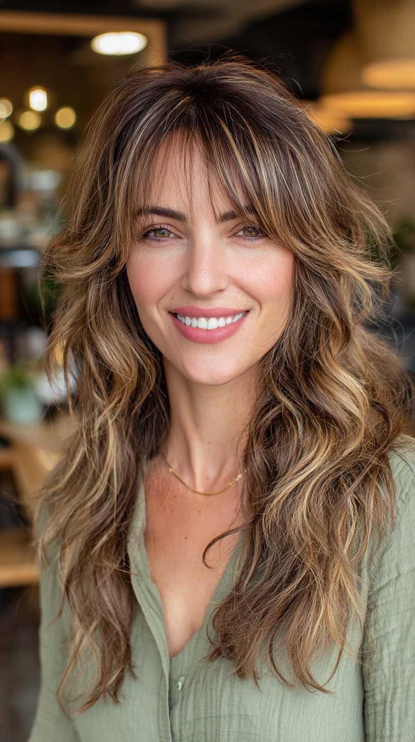 Whimsical Sun-Kissed Tousled Mullet with Layered Fringe