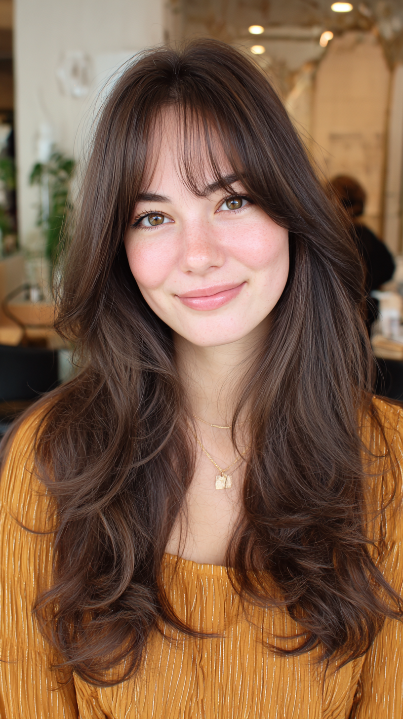 Beautiful Long Layered Cut with Soft Bangs