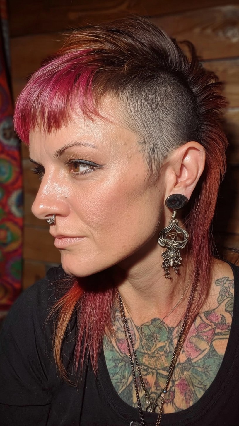 Bright Crimson Fade with Shaved Sides