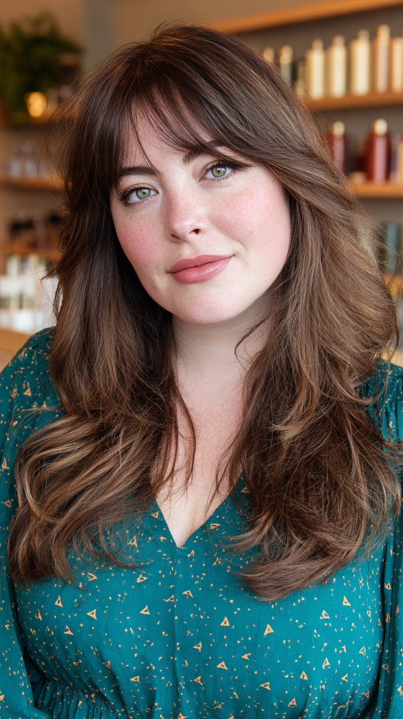 Chic Layered Long Haircut with Soft Bangs