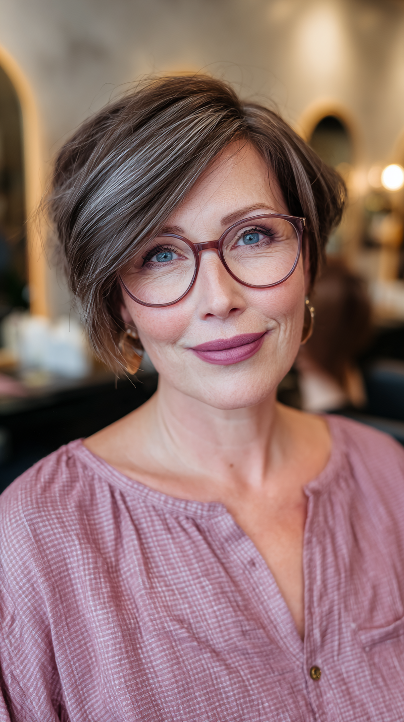 Chic Layered Short Haircut with Subtle Highlights