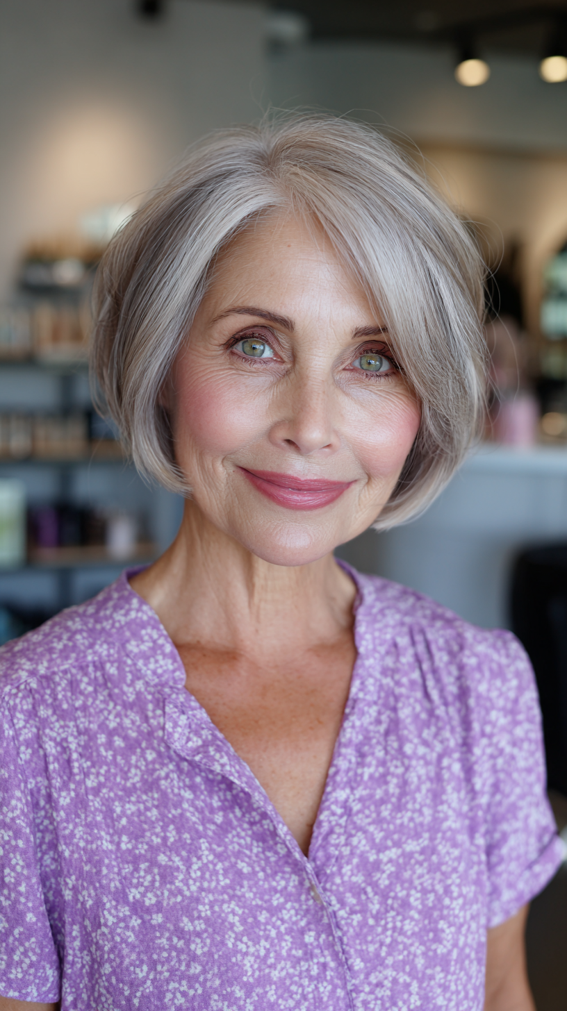 Chic Softly Layered Silver Bob