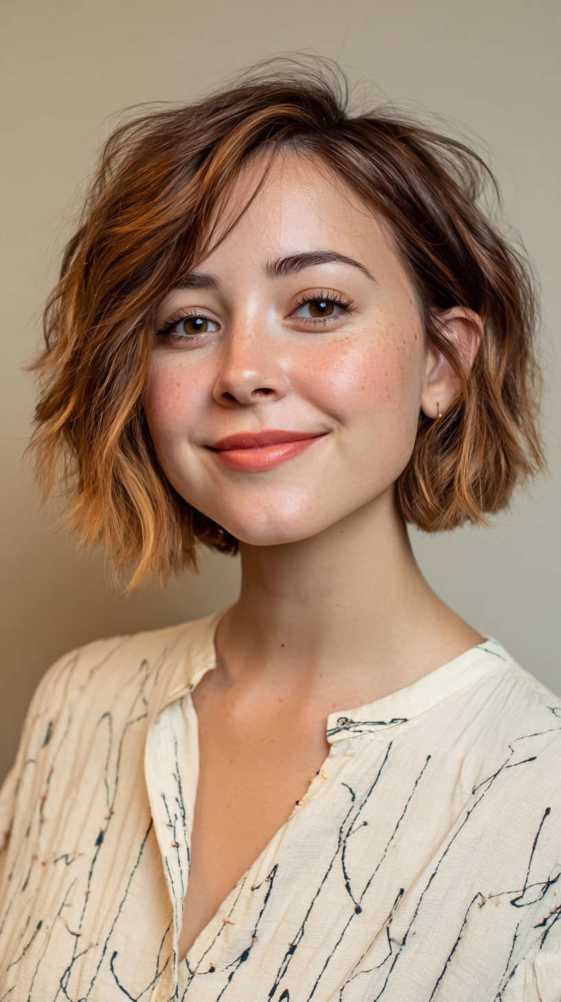 Chic Textured Wavy Bob with Subtle Highlights