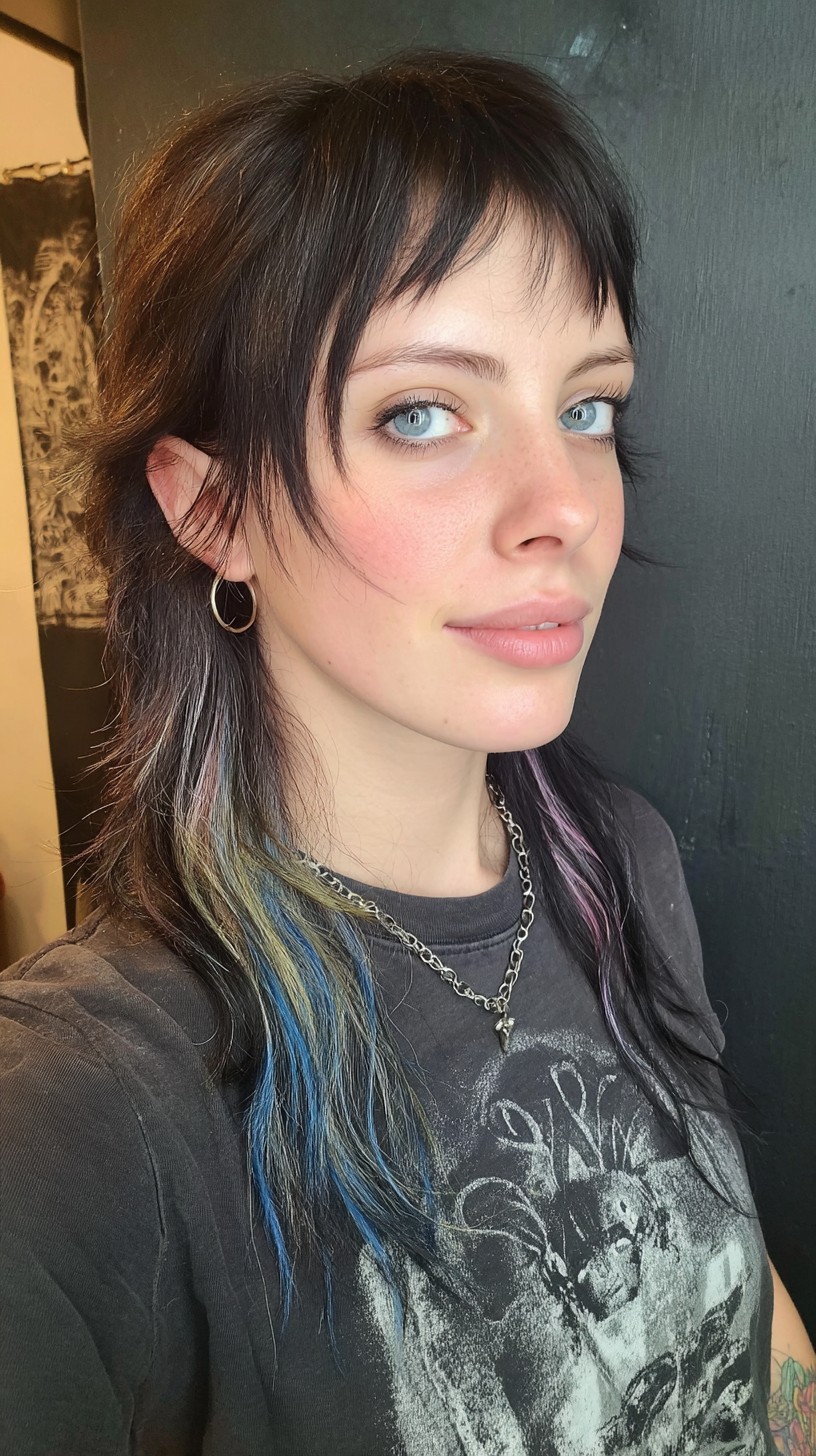 Edgy Tousled Multi-Colored Shaggy Lob