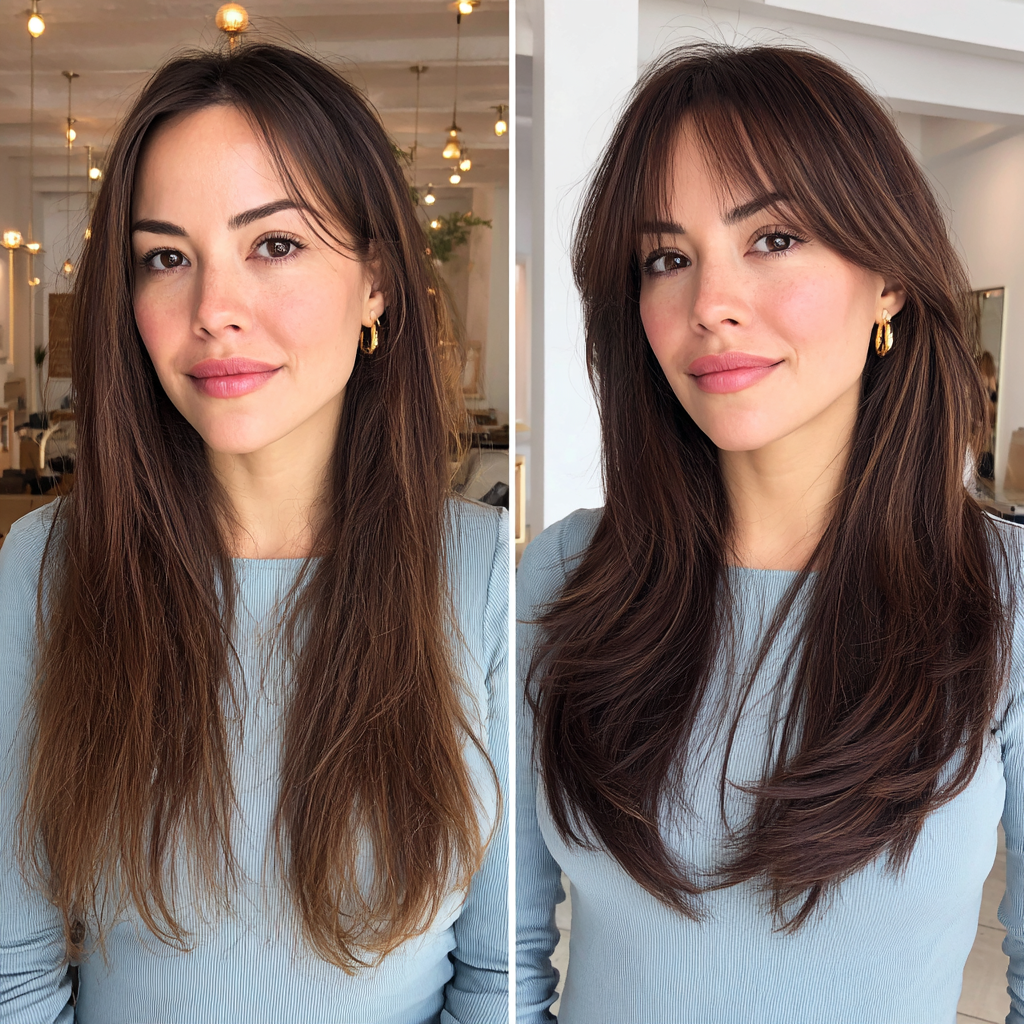 Elegant Long Layered Cut with Soft Bangs