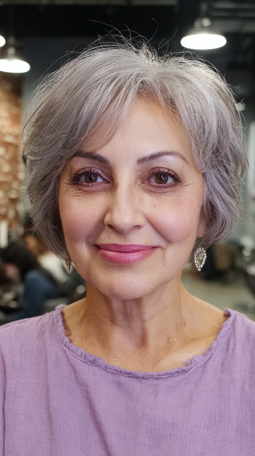 Elegant Softly Layered Silver Bob