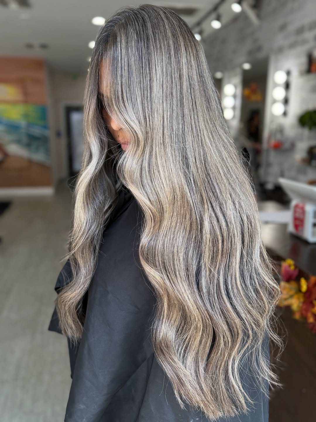 Flowing Silver Strands with Blended Highlights