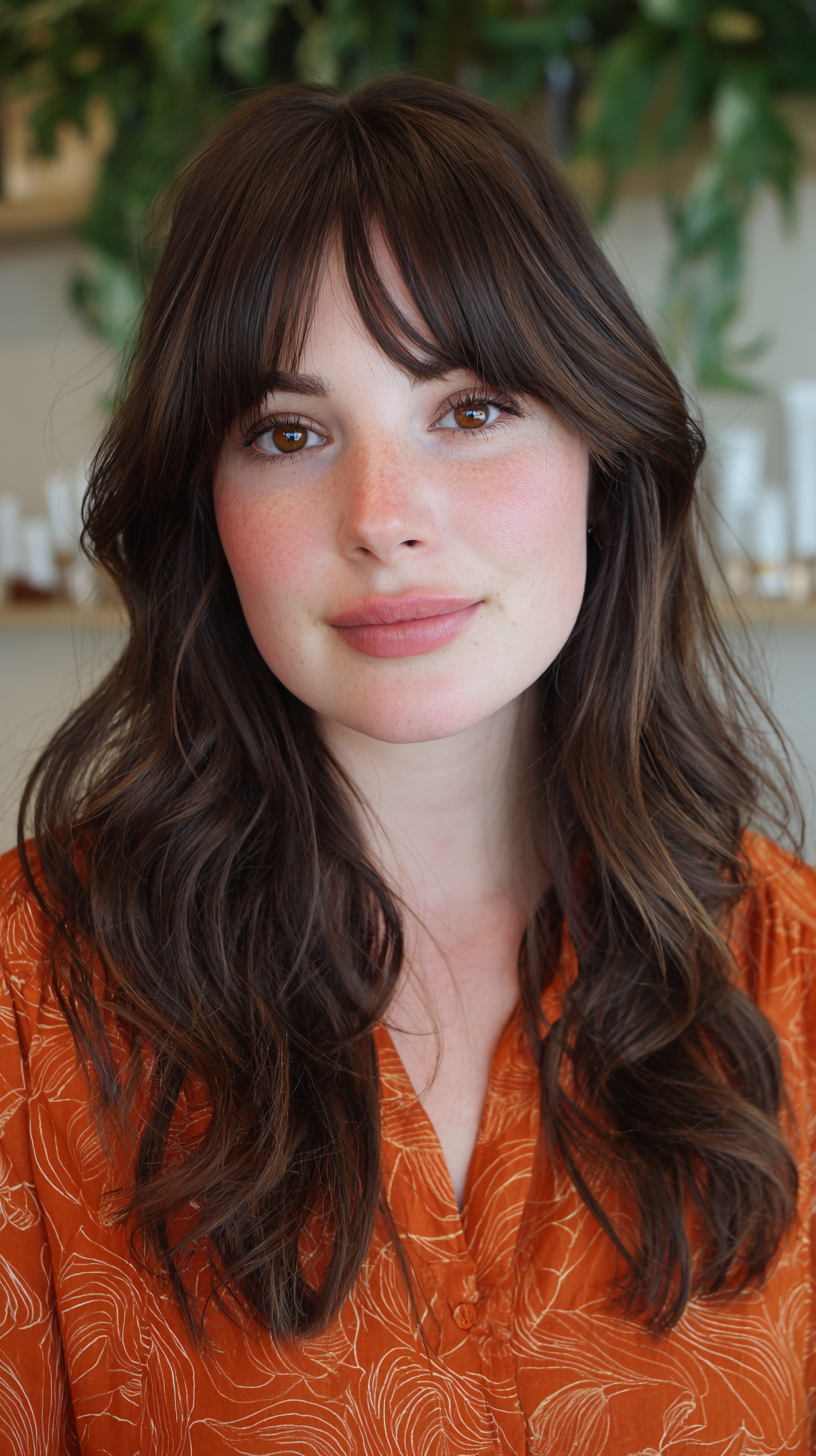 Layered Long Hair with Soft Curtain Bangs
