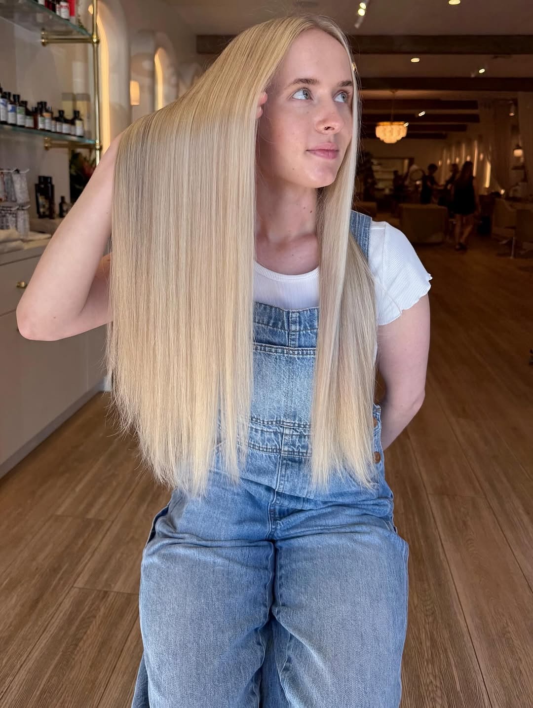 Long Platinum Sleek Layers with Natural Flow