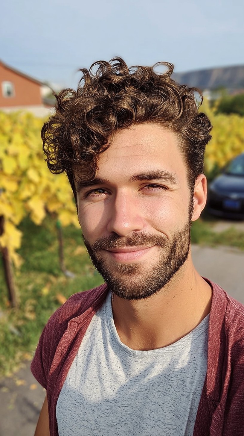 Natural Sun-Kissed Curly Halo with Gentle Fade