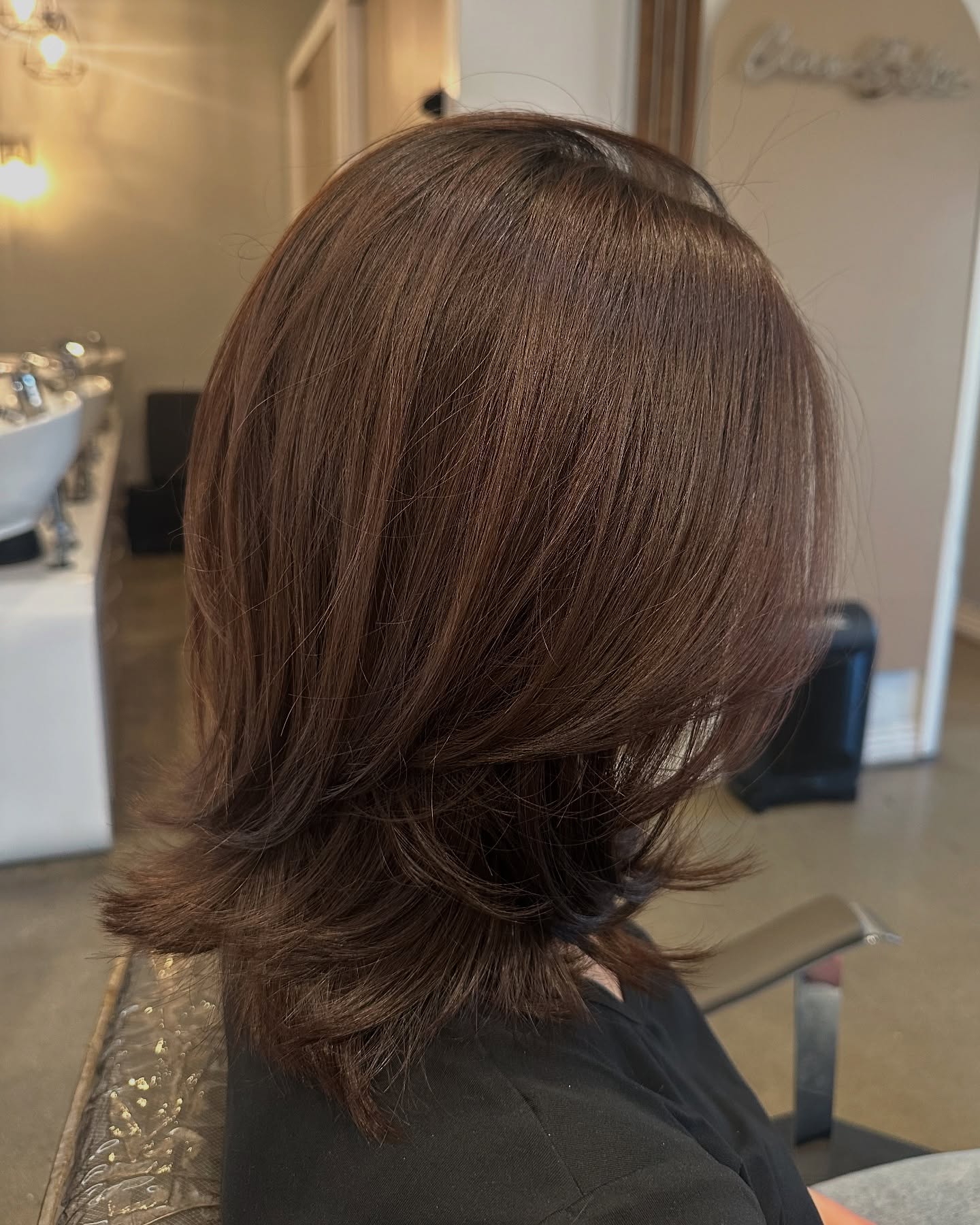 Rich Brunette Layered Bob with Textured Ends