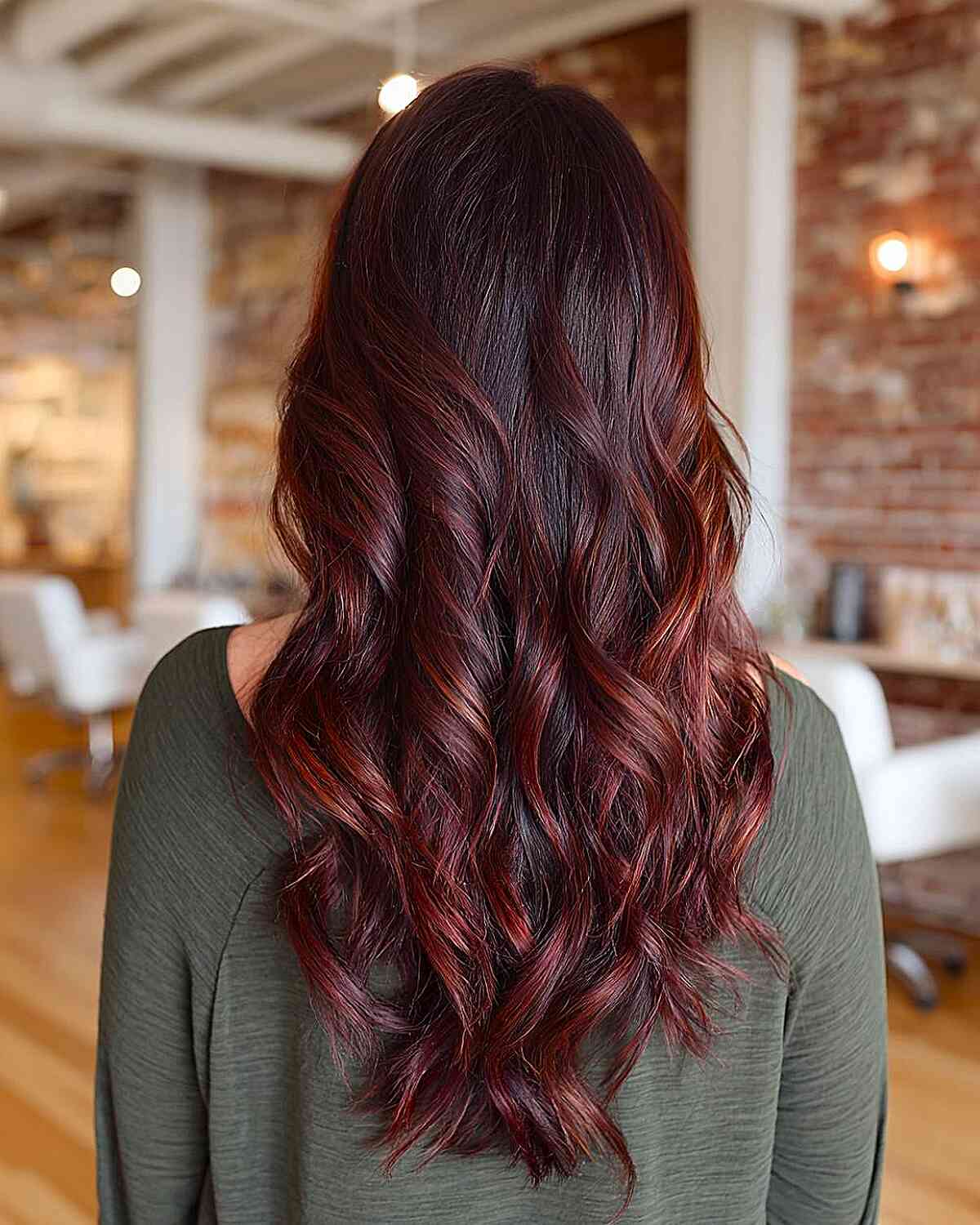 Rich Chocolate Cherry Balayage with Luscious Waves