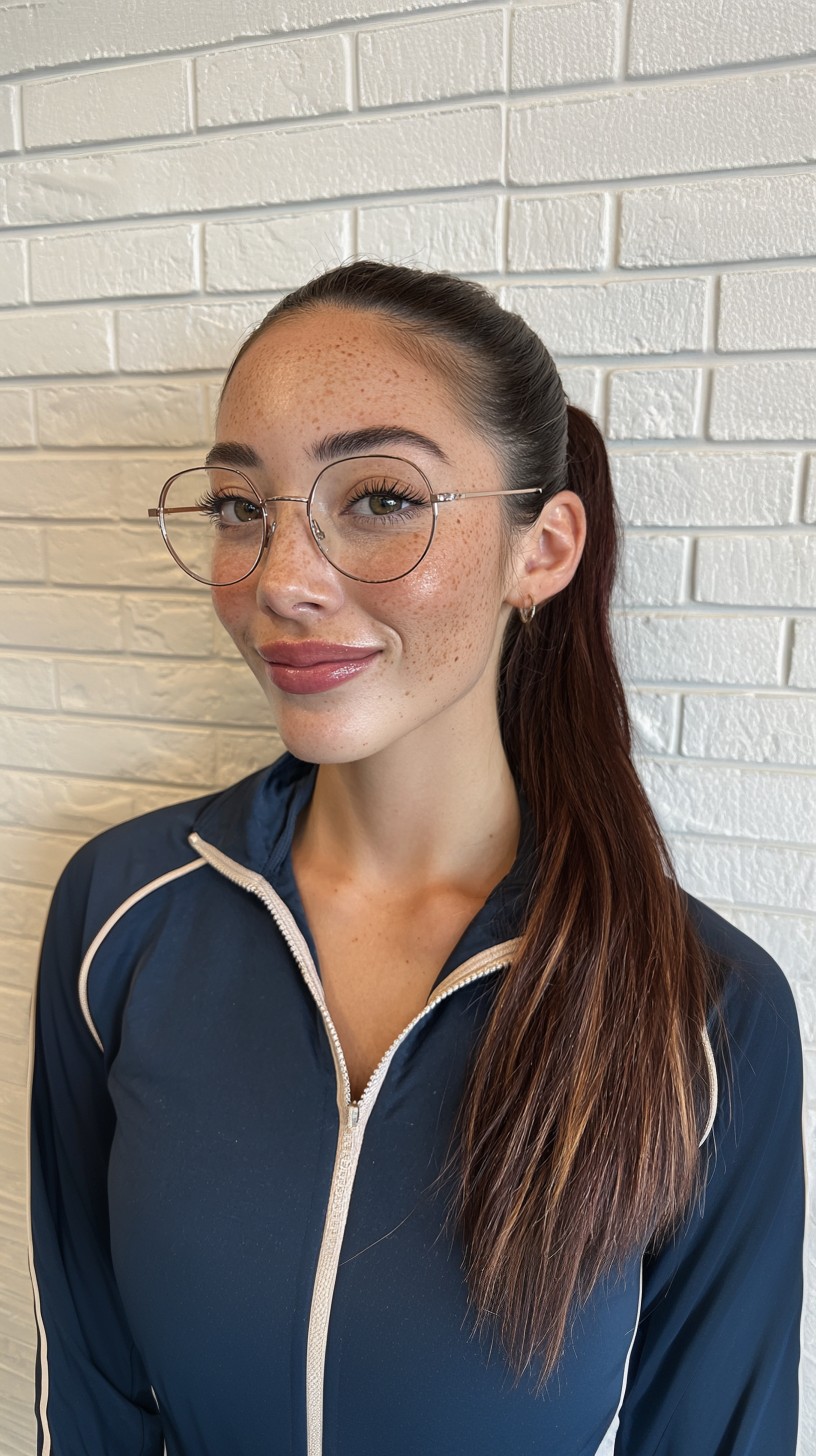 Sleek High Ponytail with Glossy Chestnut Lengths