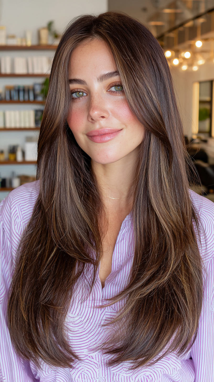 Sleek Long Layers with Subtle Highlights