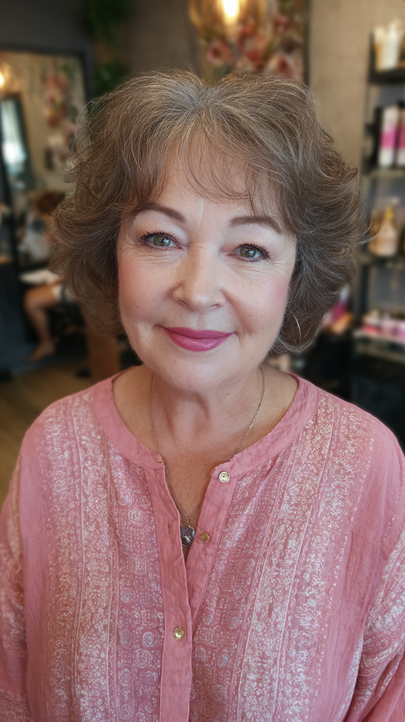 Soft Curly Bob with Flattering Bangs