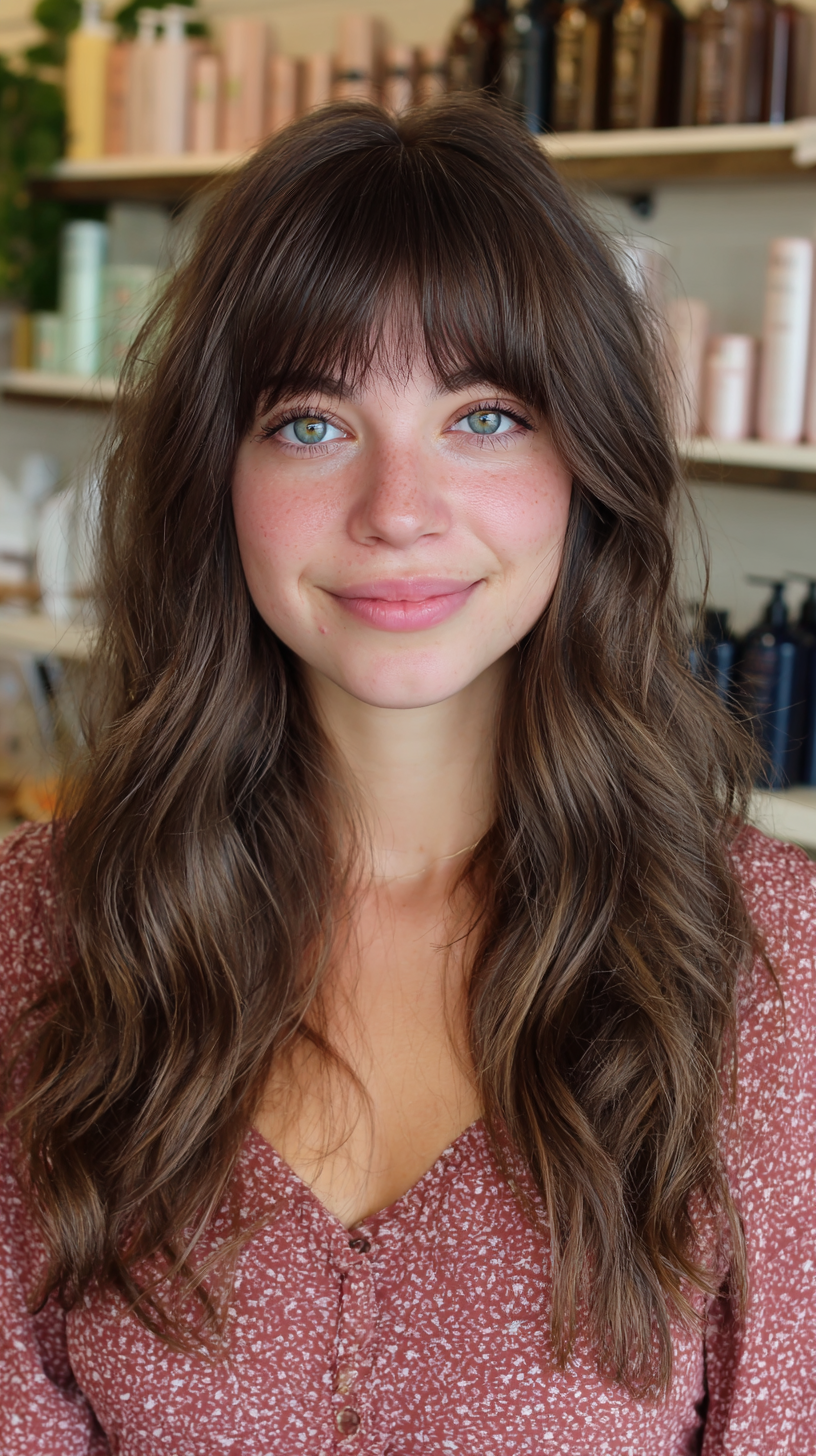 Softly Layered Long Hair with Face-Framing Bangs