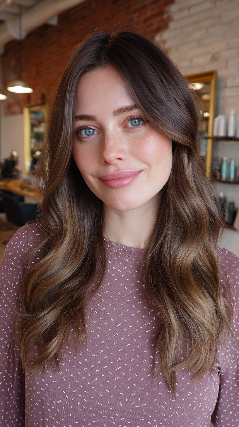Softly Layered Long Hair with Warm Chestnut Tones