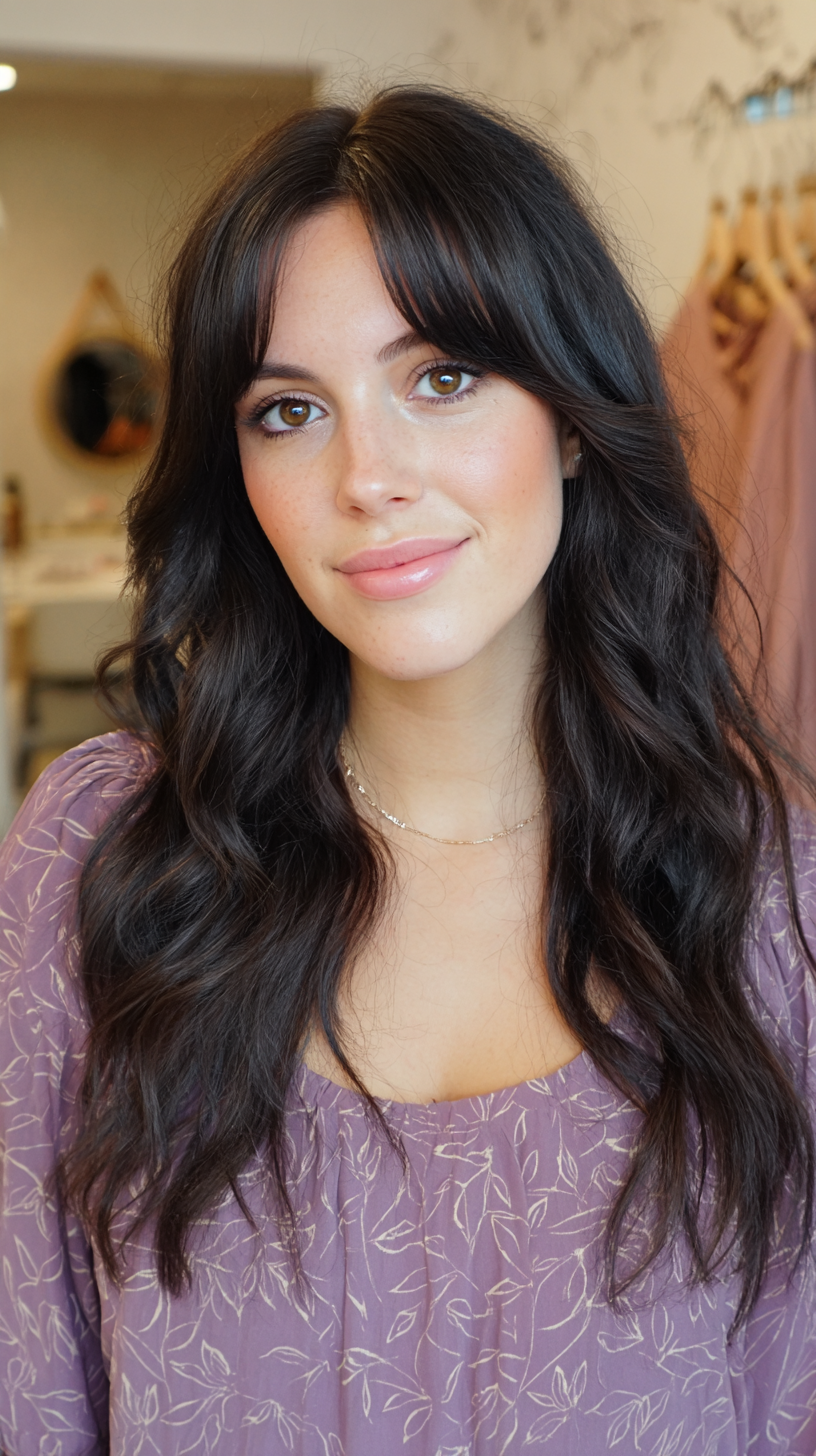 Stylish Long Layered Cut with Face-Framing Bangs