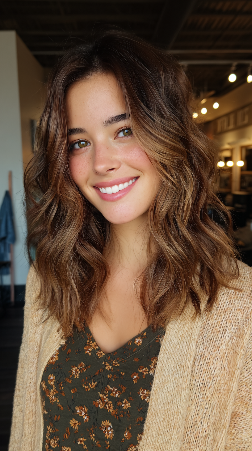 Textured Beachy Waves with Rooted Highlights