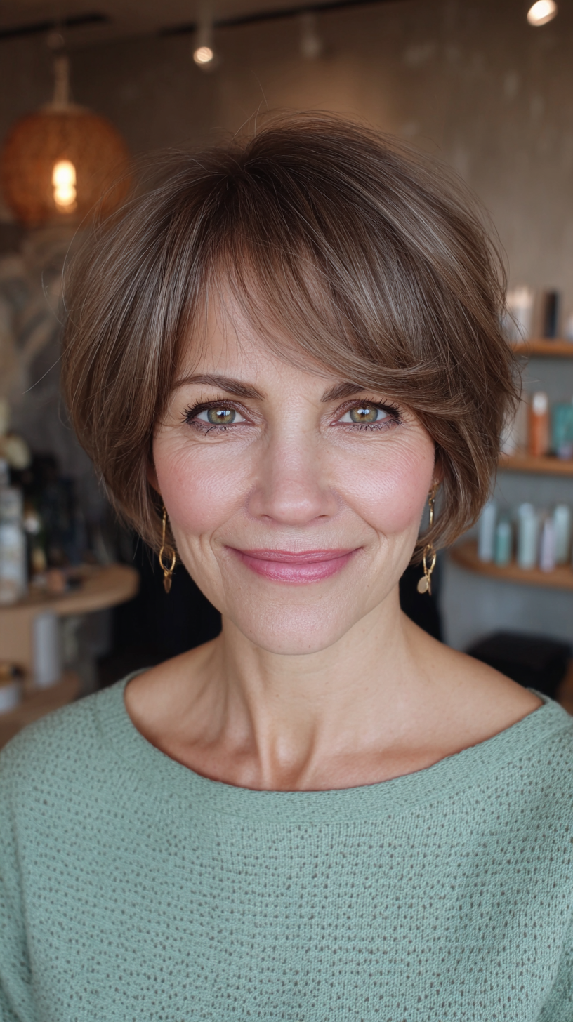 Textured Short Bob with Soft Bangs