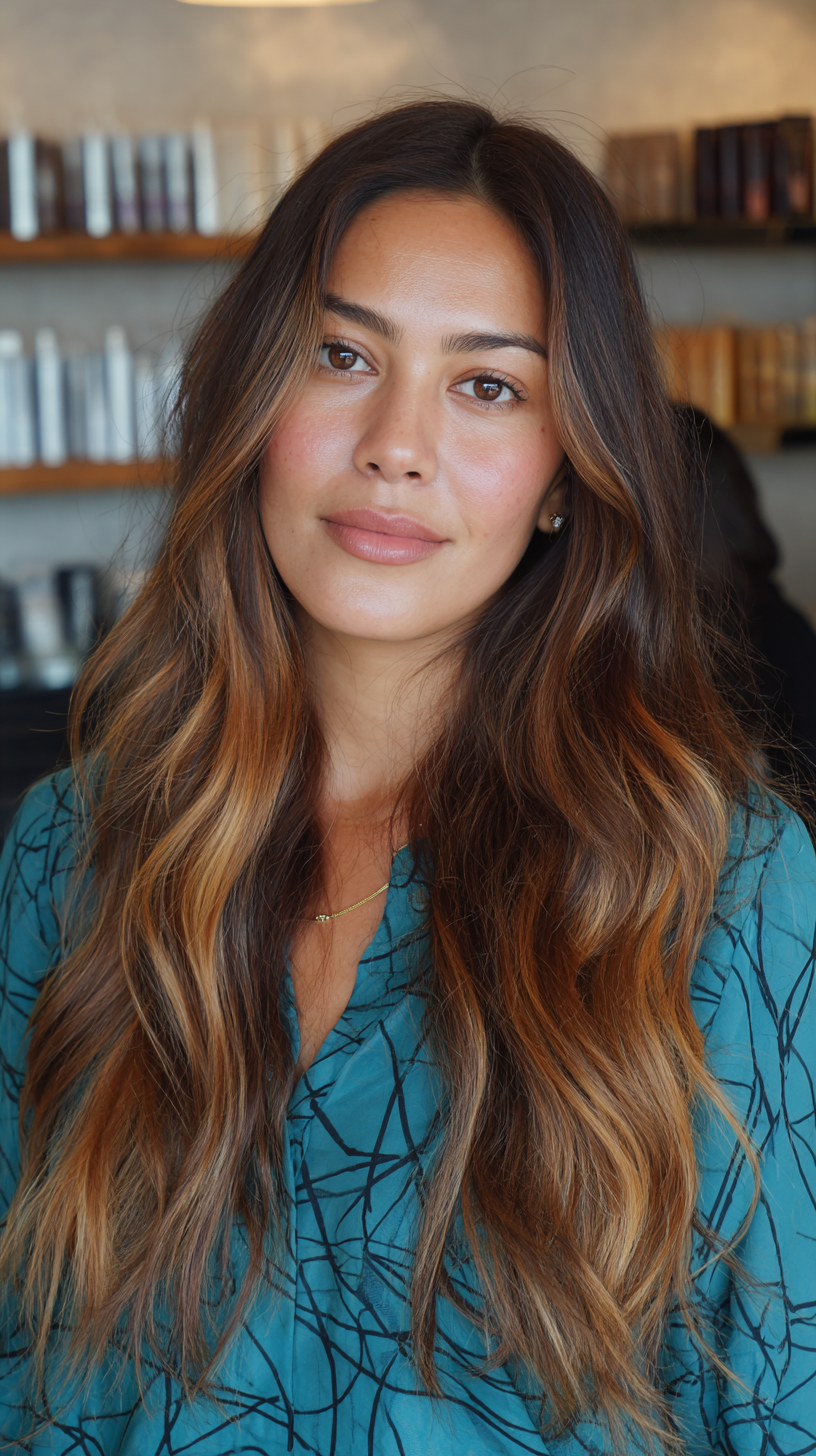 Warm Caramel Layered Waves for Natural Movement