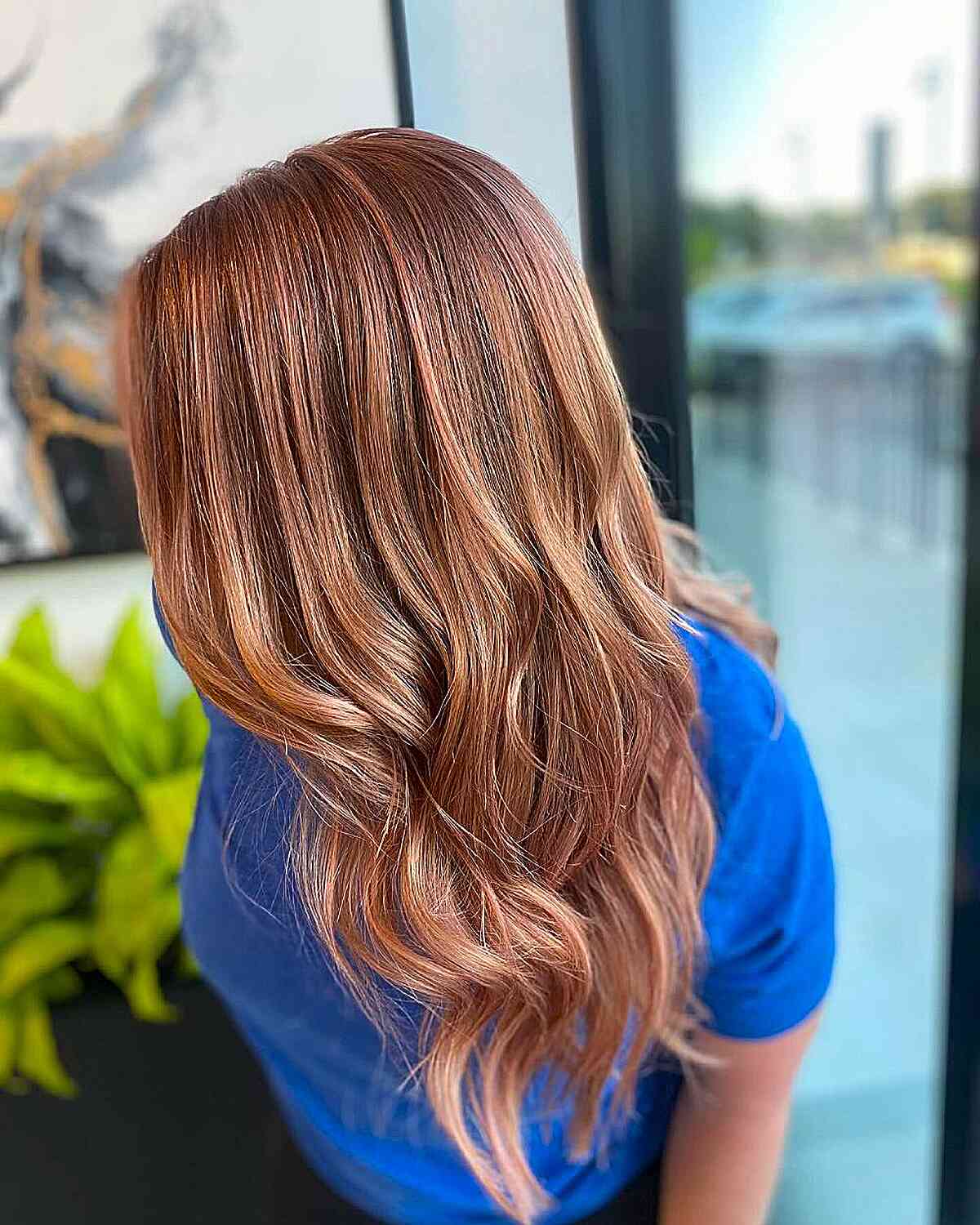 Beautiful Rose Gold Balayage with Soft Waves