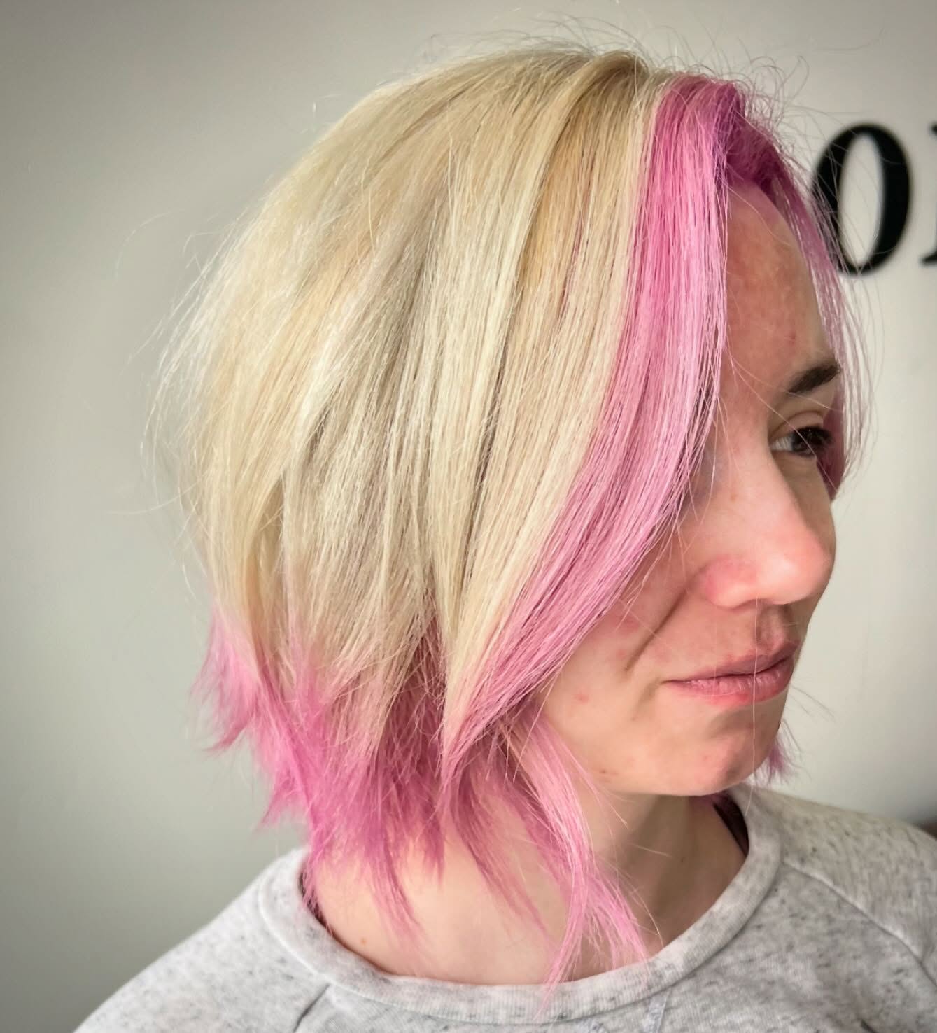 Blonde Bob with Bold Pink Streaks
