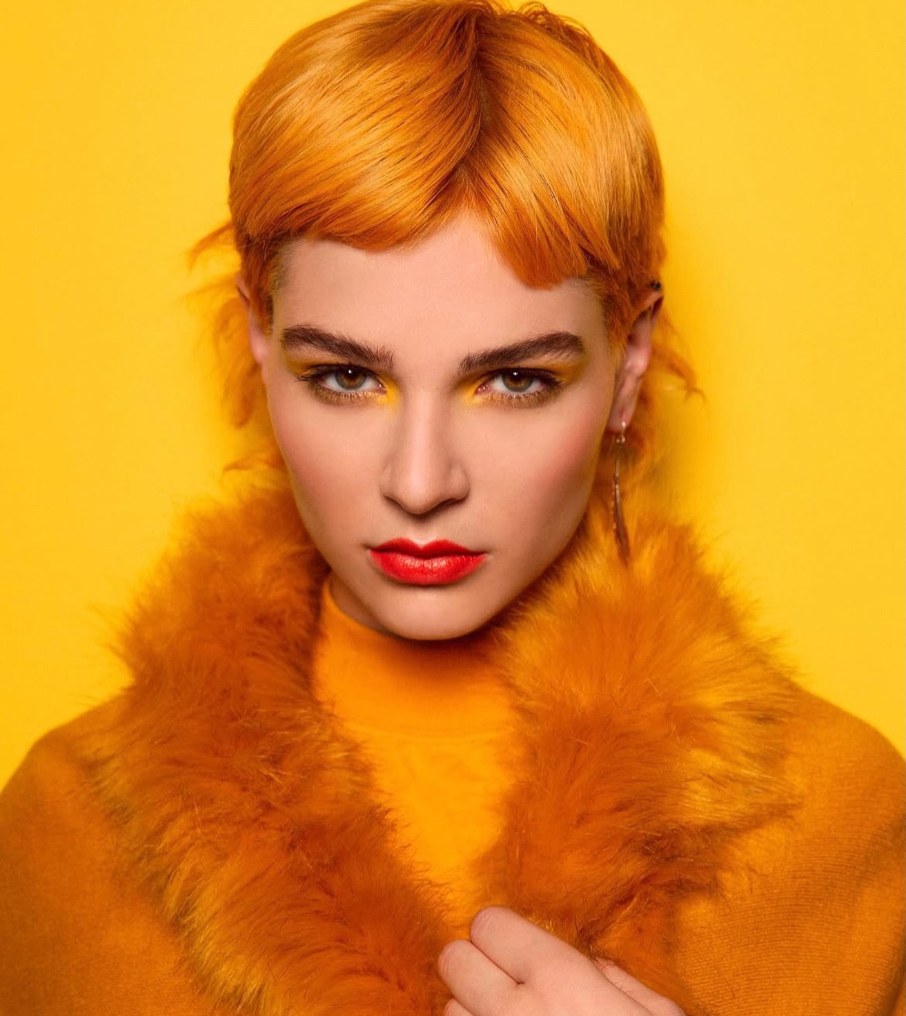 Bright Tangerine Bowl Cut with Micro Bangs
