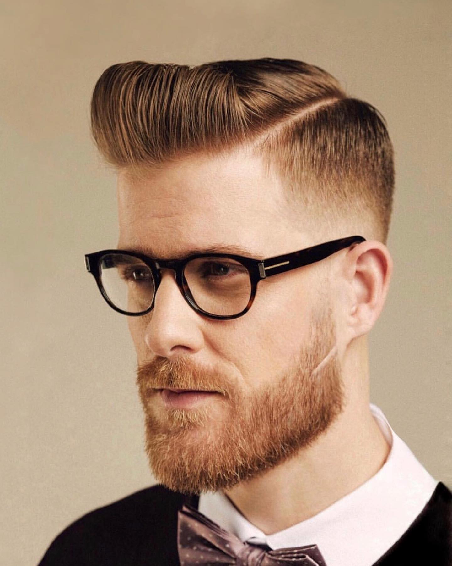 Classic Slicked-Back Pompadour with Sharp Part