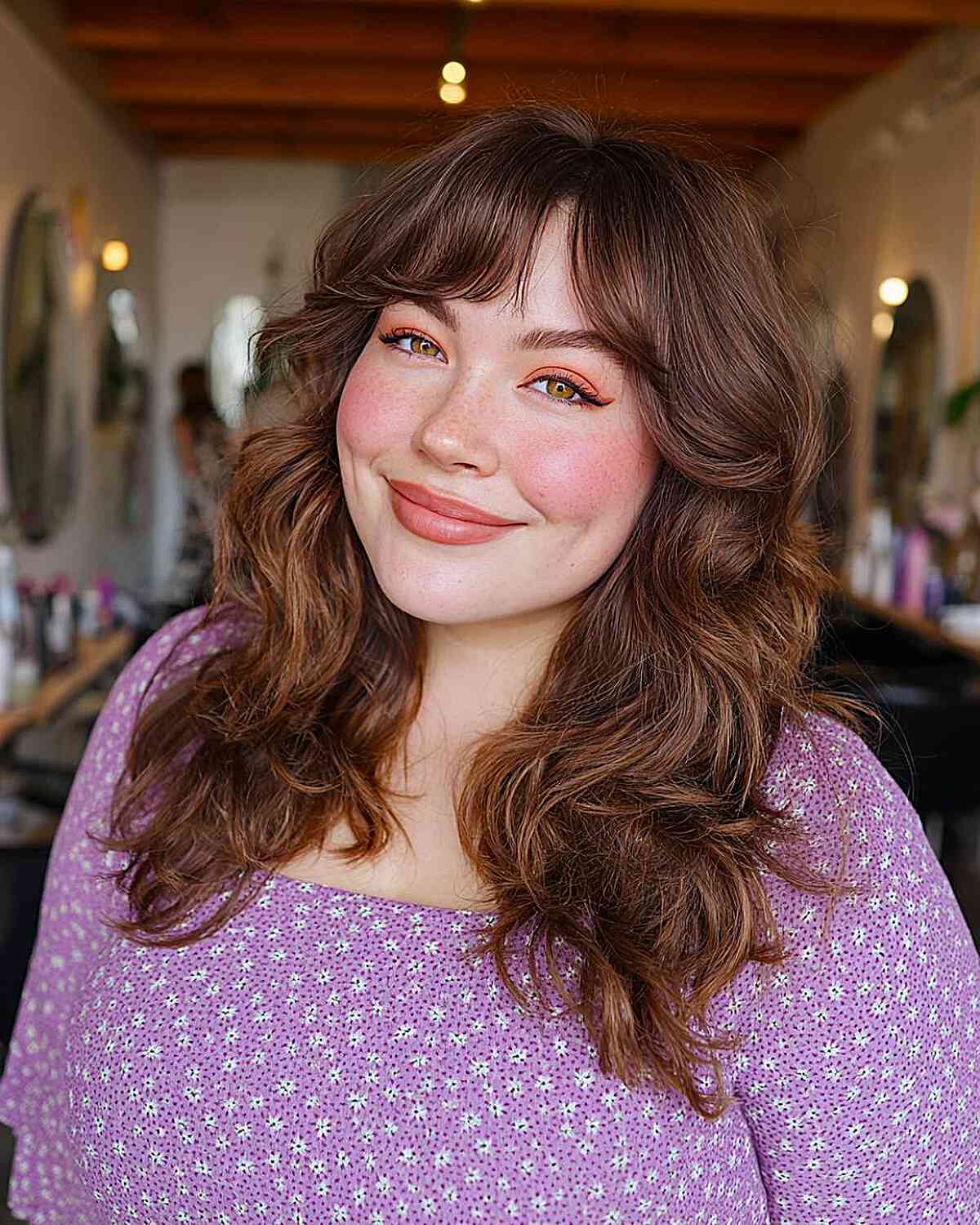 Elegant Chocolate Brown Wavy Hair with Bangs