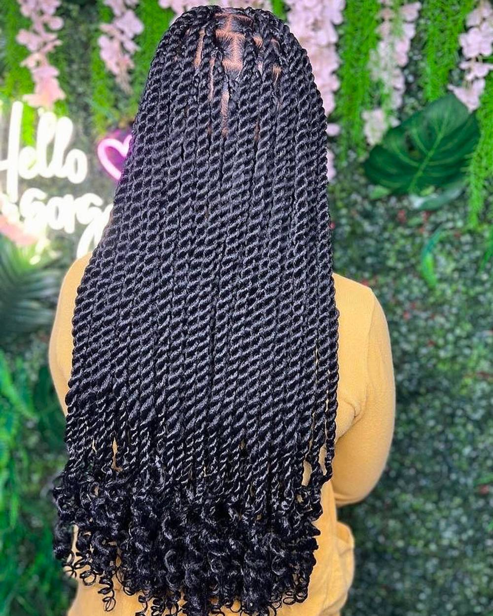 Elegant Long Twisted Braids with Defined Curls