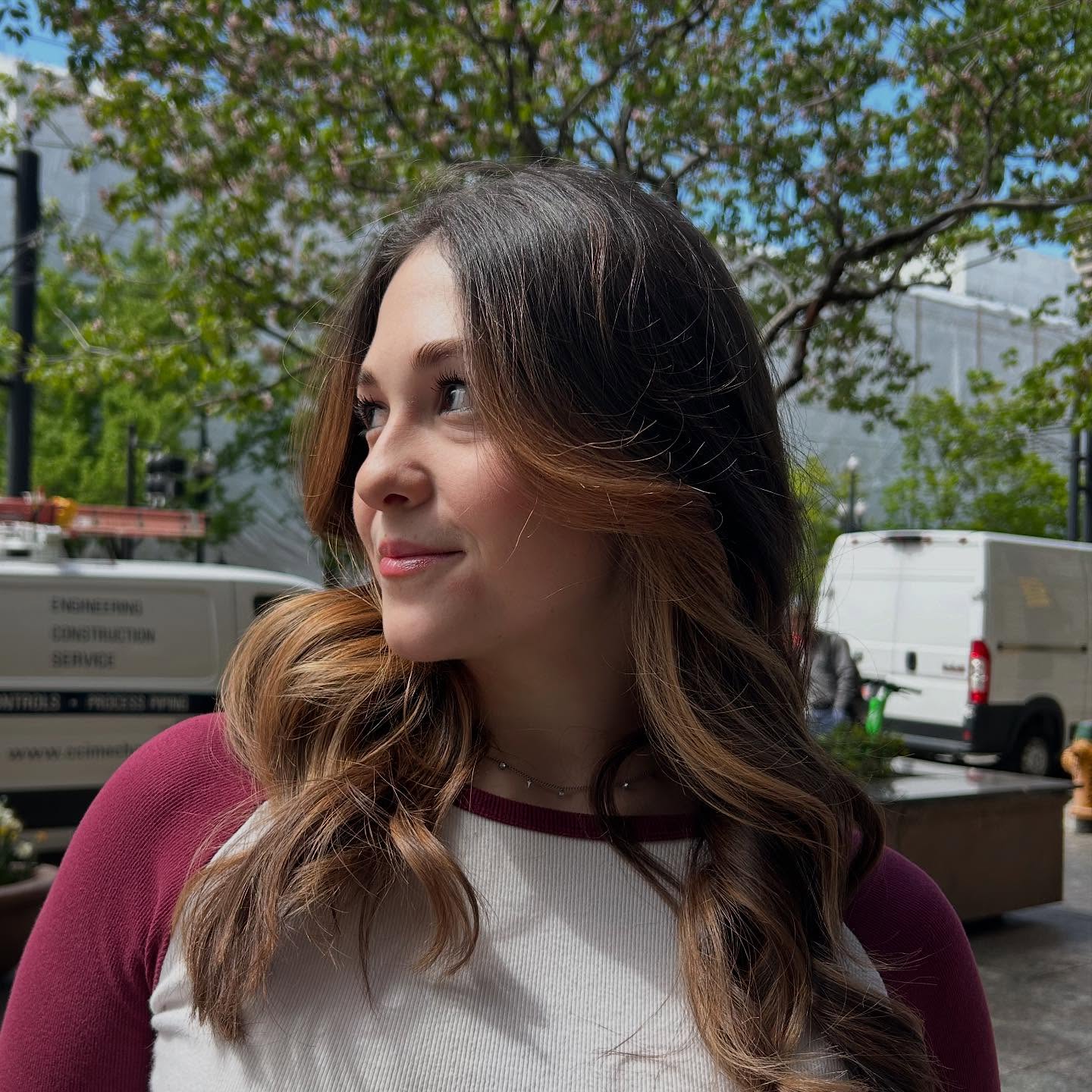 Soft Caramel Highlights with Long Layered Waves