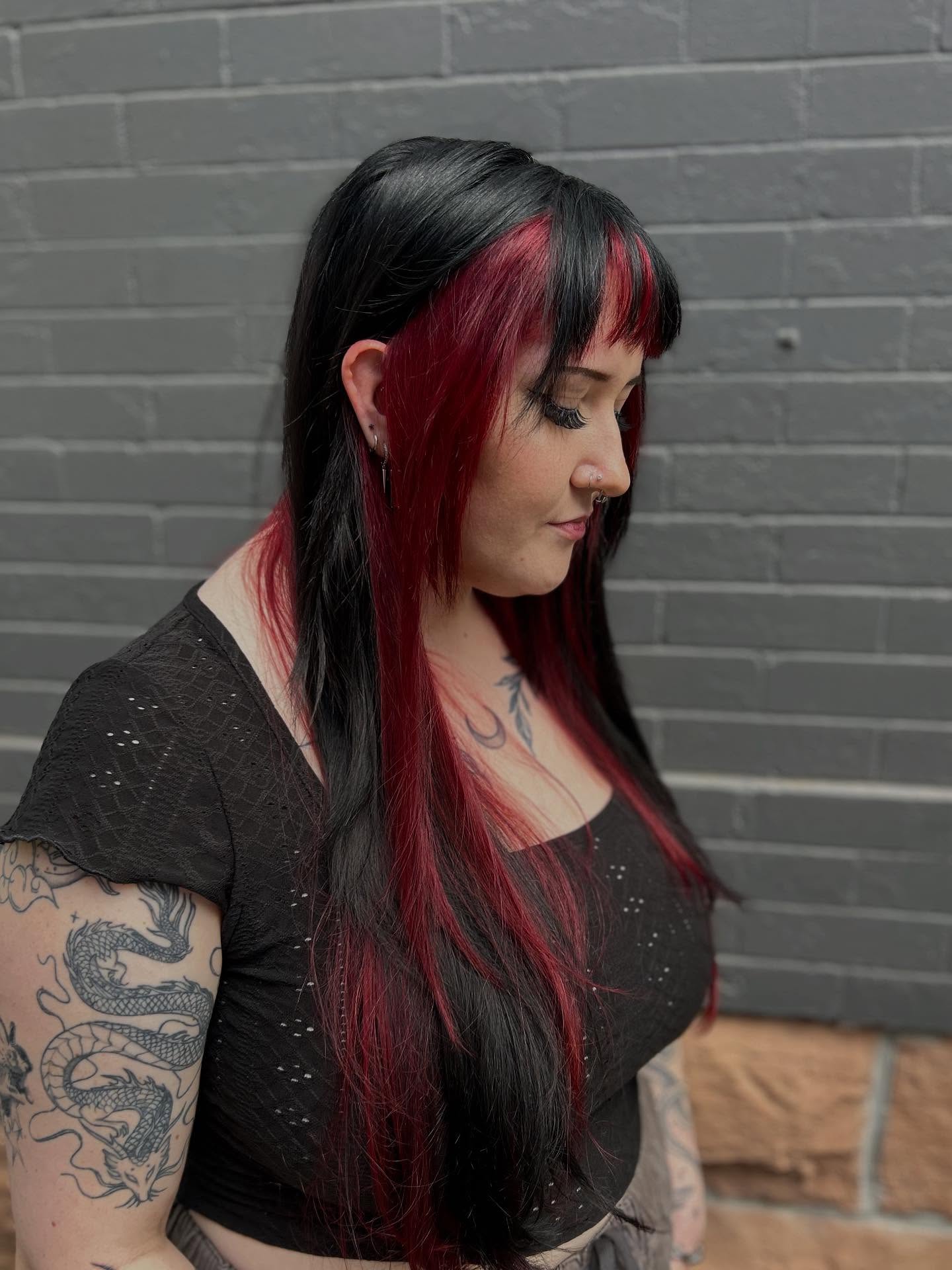 Striking Black and Crimson Ombre with Asymmetrical Cut