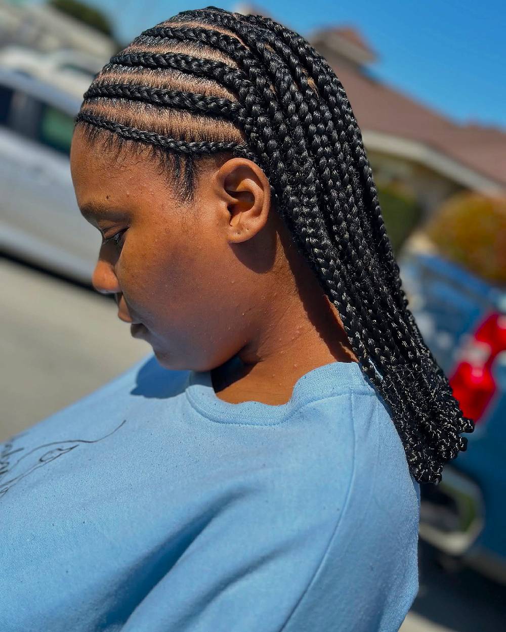 Stylish Long Feed-In Braids with Natural Texture