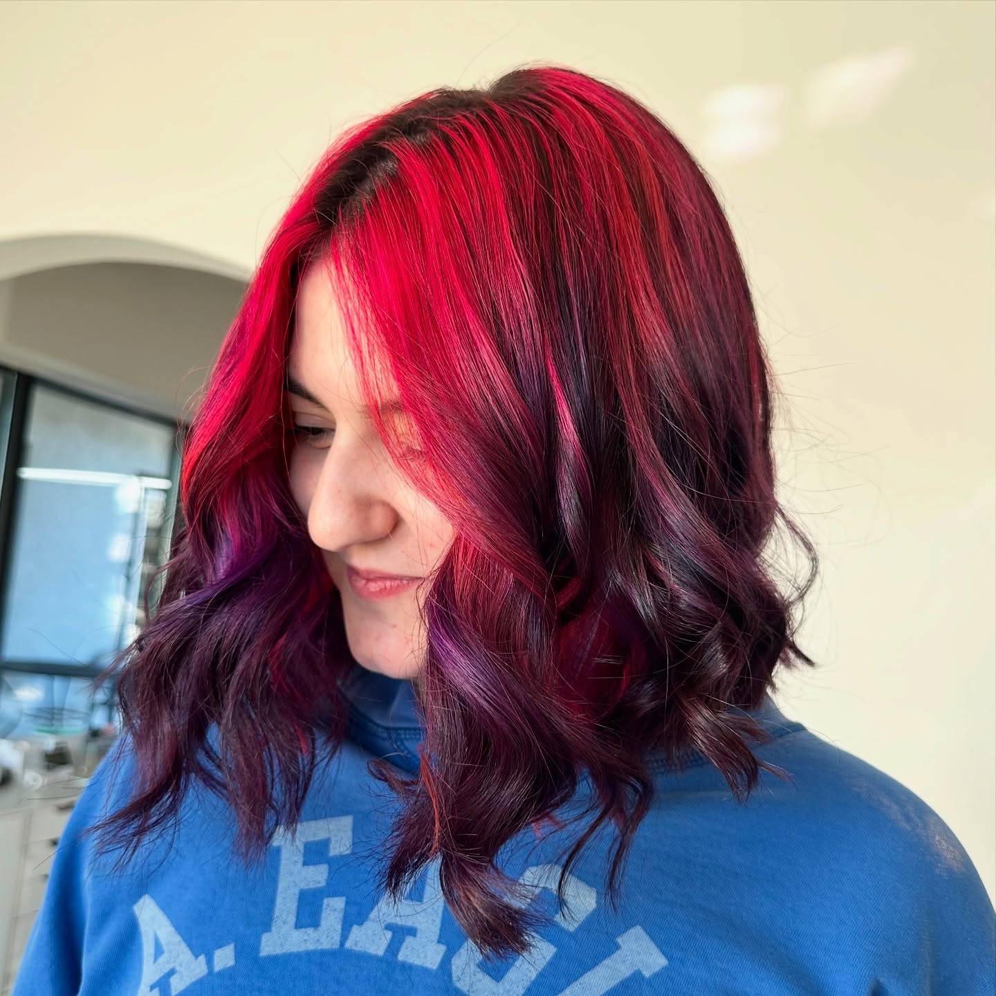 Vibrant Magenta and Plum Wavy Lob