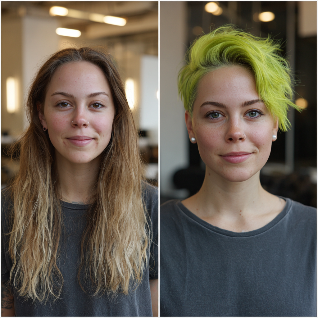 Bold Neon Green Textured Pixie Cut