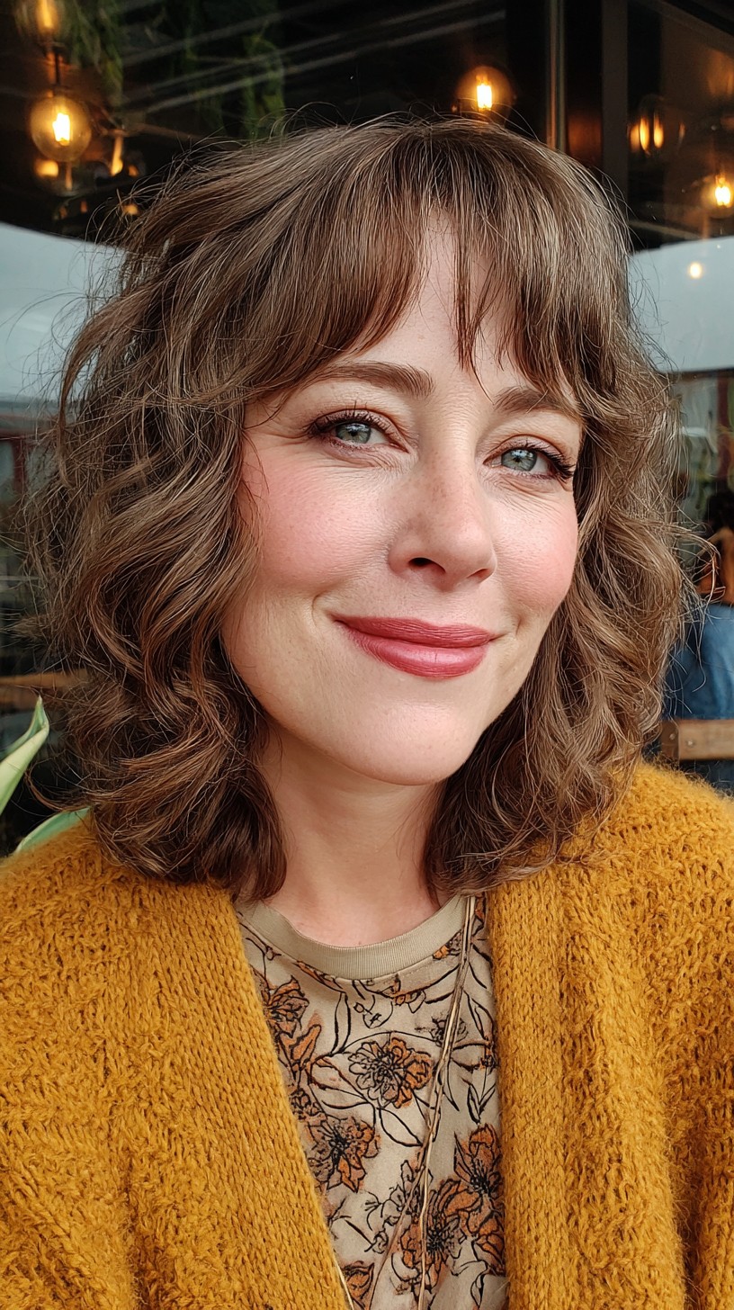 Effervescent Wavy Bob with Feathered Fringe