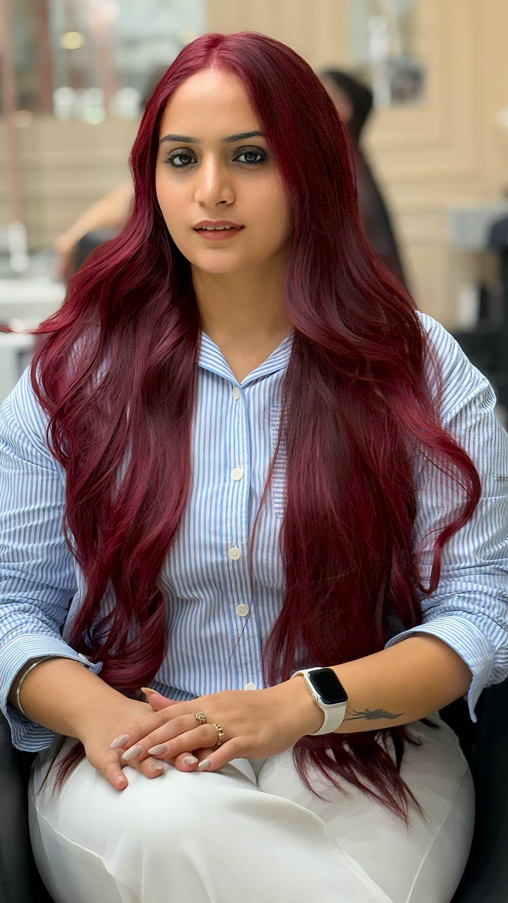 Long Wavy Crimson Hair with Subtle Dimension