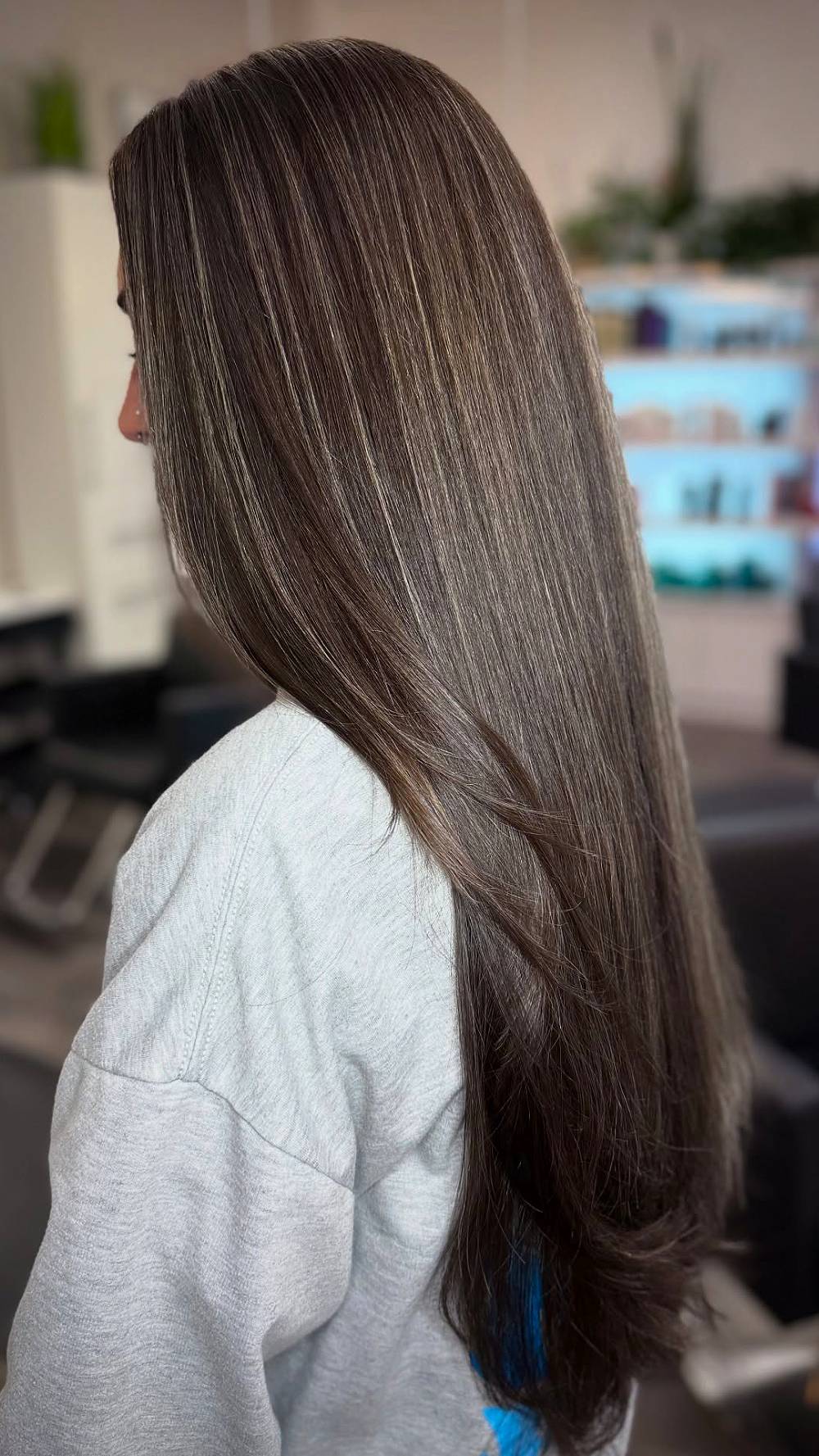 Radiant Long Brunette Hair with Subtle Ash Highlights