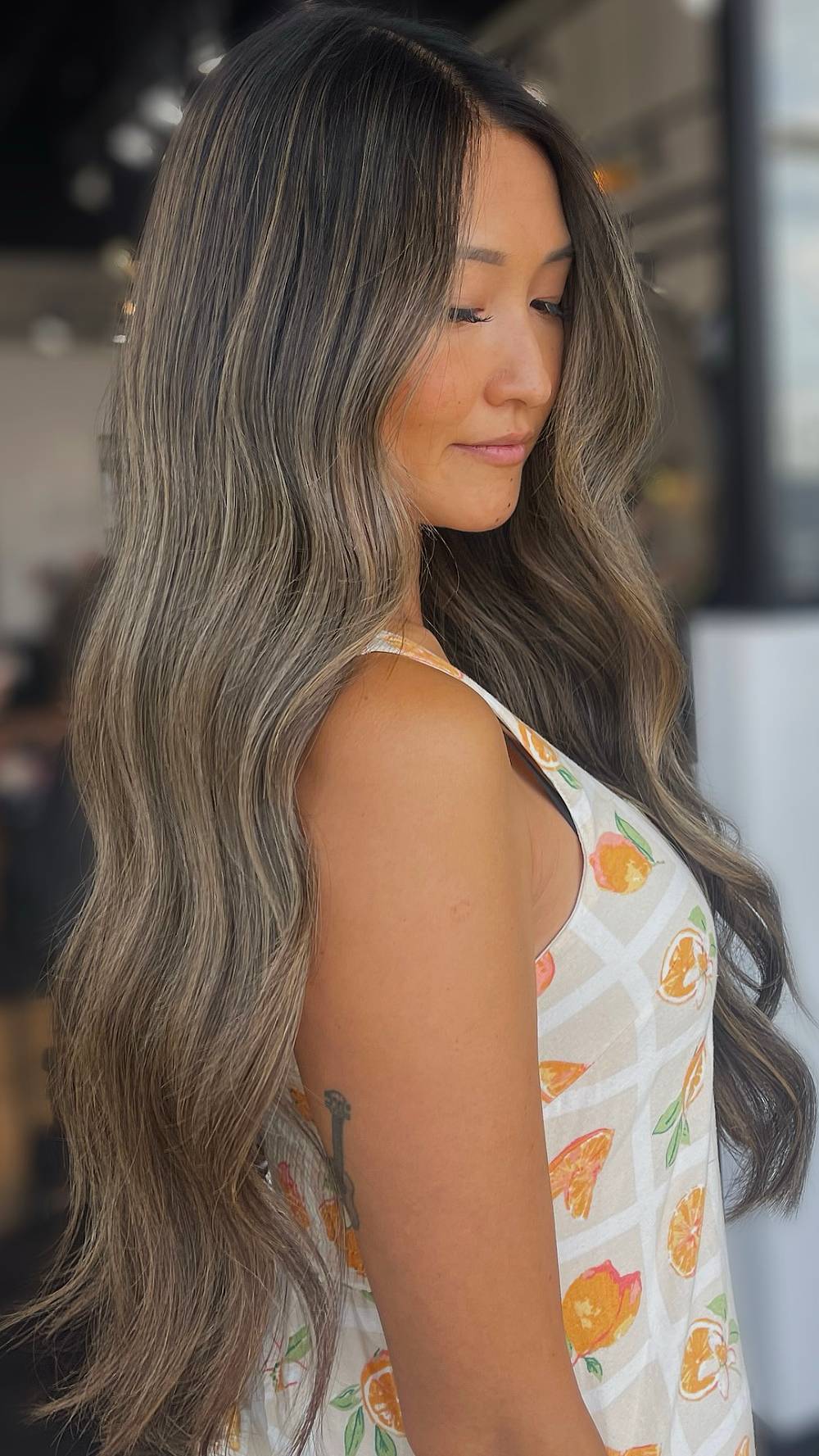 Sun-Kissed Long Brunette Waves with Ashy Highlights