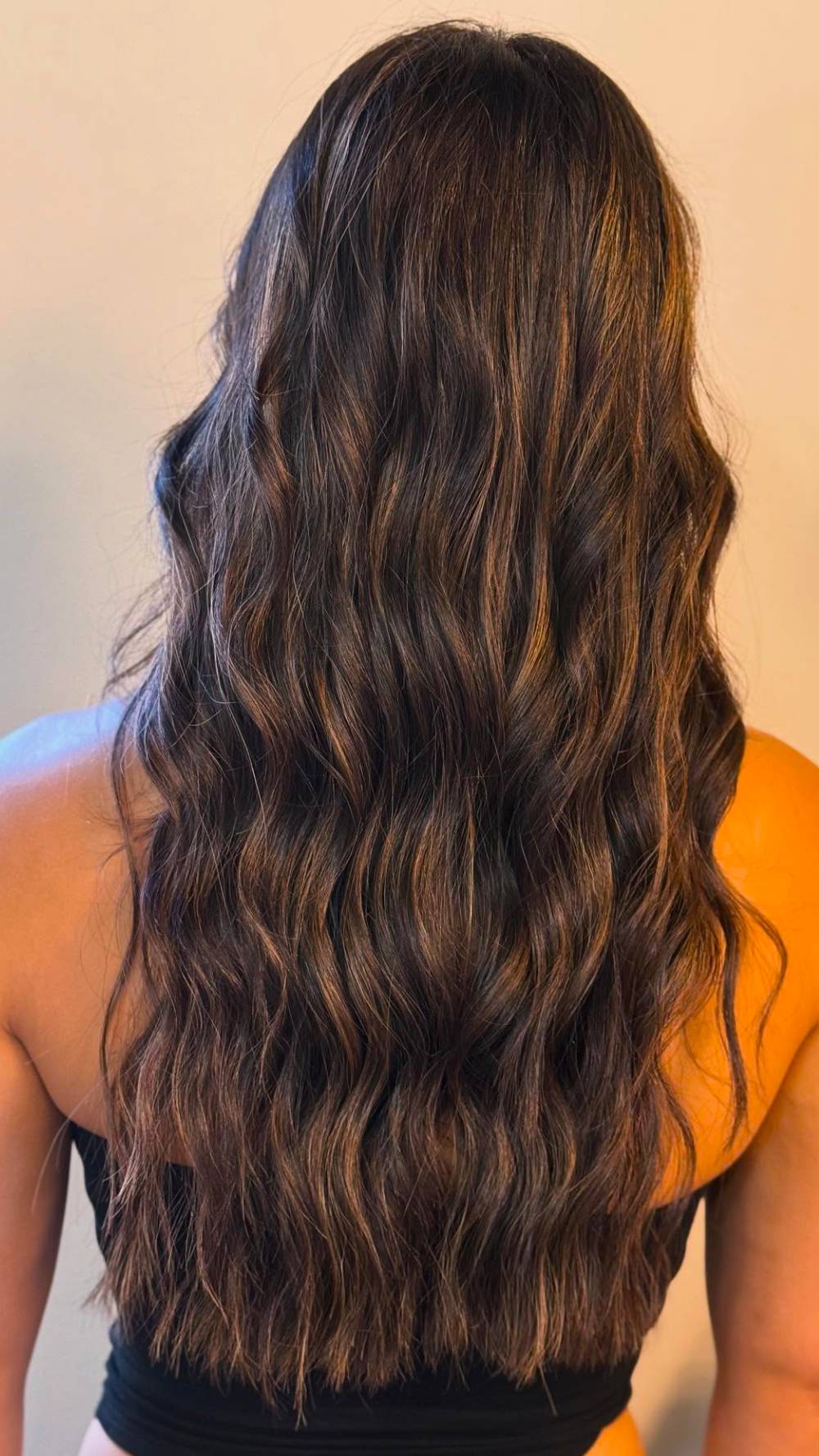 Textured Brunette Waves with Subtle Highlights