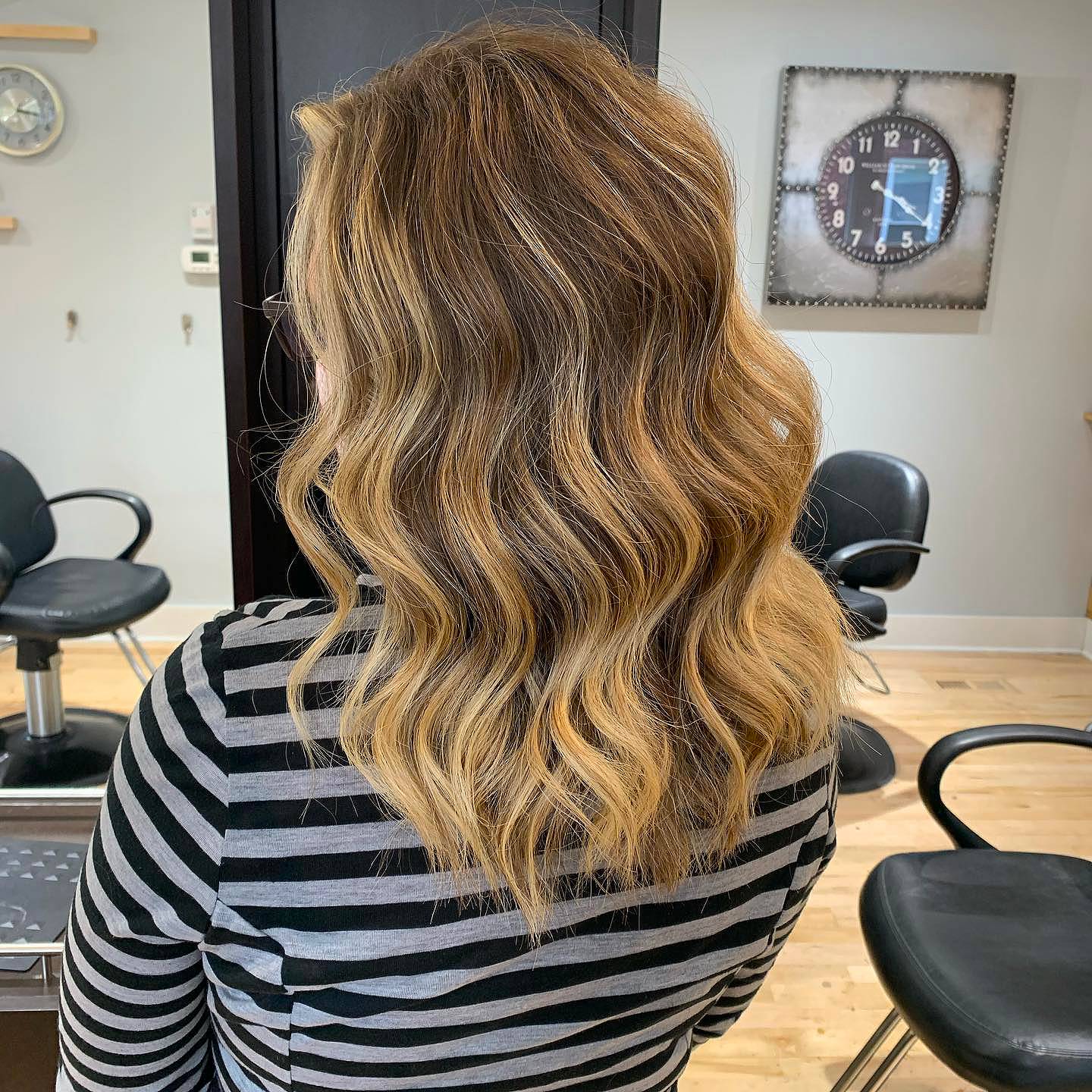 Textured Medium Length Wavy Cut with Warm Ombre Highlights