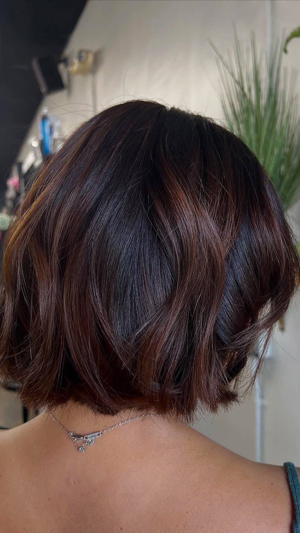 Textured Wavy Bob with Rich Chestnut Tones