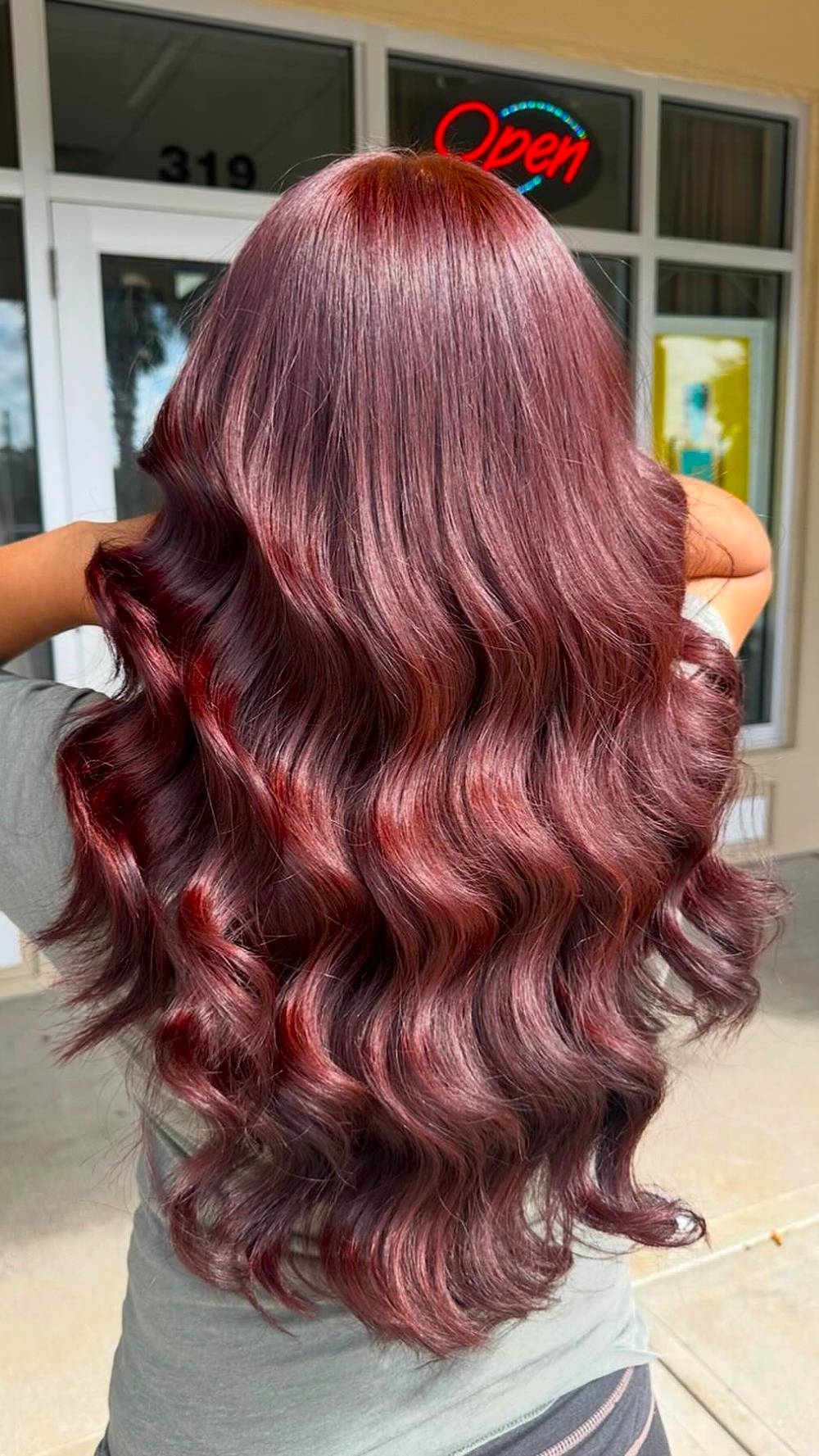 Vibrant Burgundy Waves with Glossy Finish